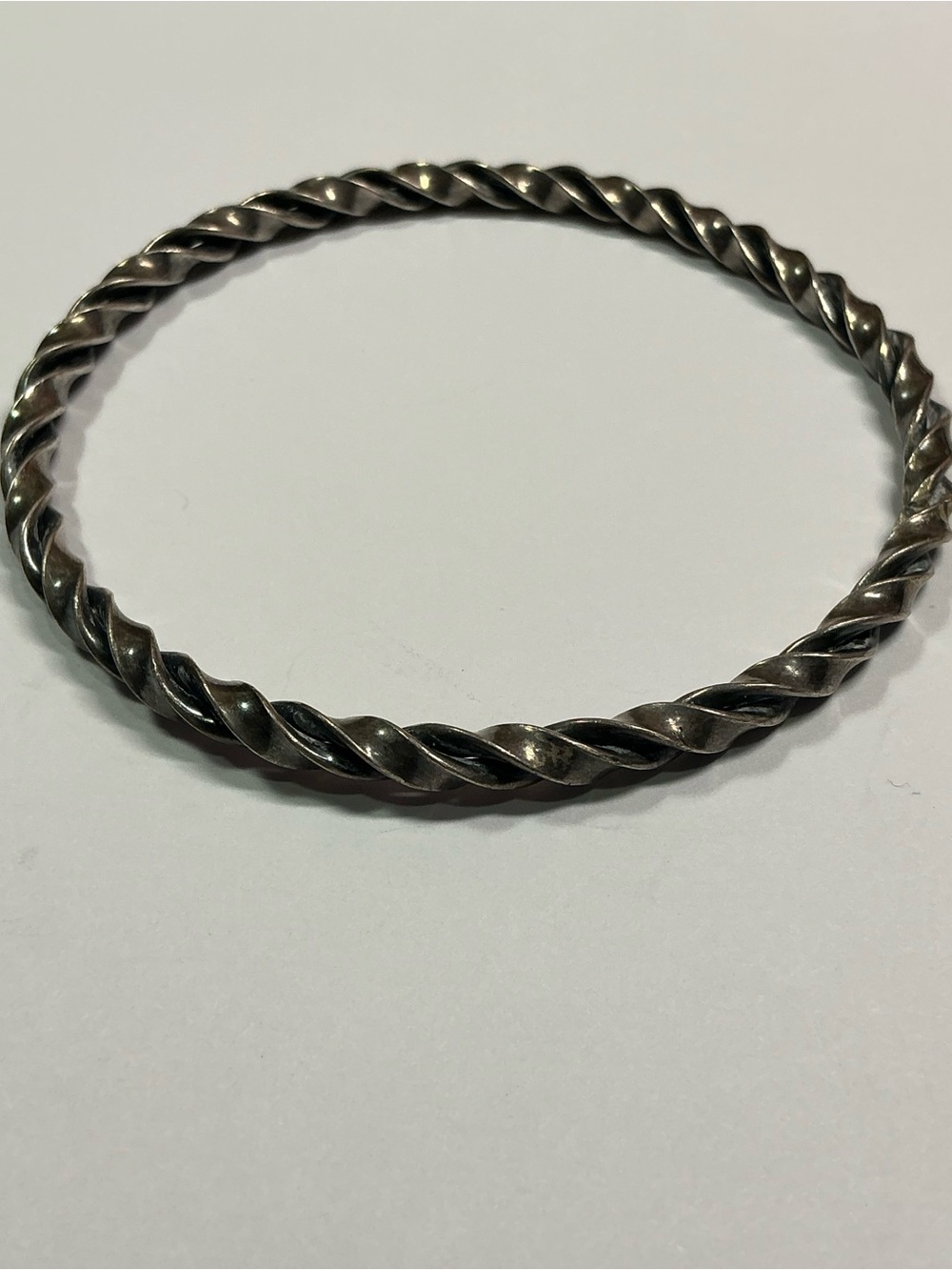 Sterling Silver Solid Twisted Bangle Bracelet. 2 & 5/8 Inch diameter